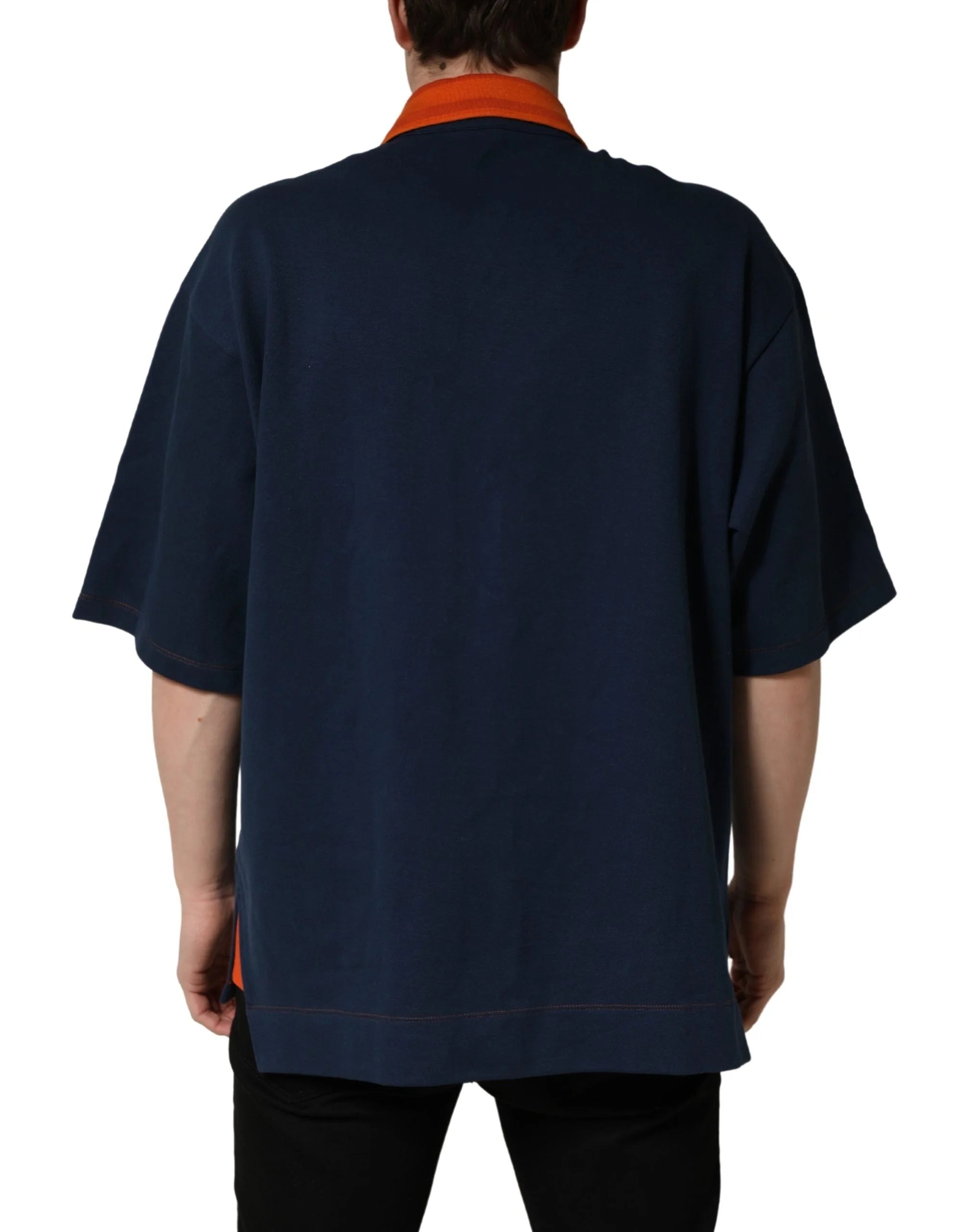 Dolce & Gabbana Navy Blue Cotton Logo Short Sleeves Men Polo T-shirt - IT48 | M