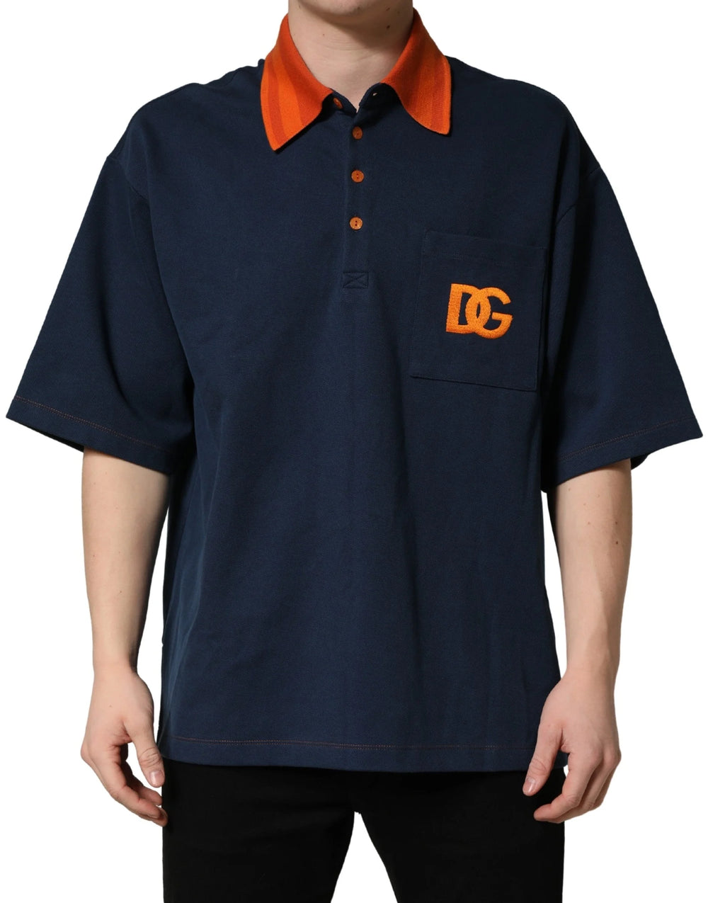 Dolce & Gabbana Navy Blue Cotton Logo Short Sleeves Men Polo T-shirt - IT48 | M