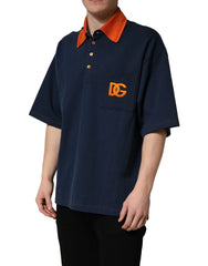 Dolce & Gabbana Navy Blue Cotton Logo Short Sleeves Men Polo T-shirt - IT48 | M
