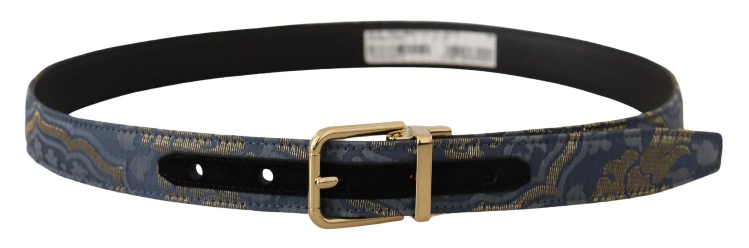 Dolce & Gabbana Navy Blue Jacquard Gold Tone Logo Metal Buckle Belt - 75 cm / 29,5 Inches - Belts