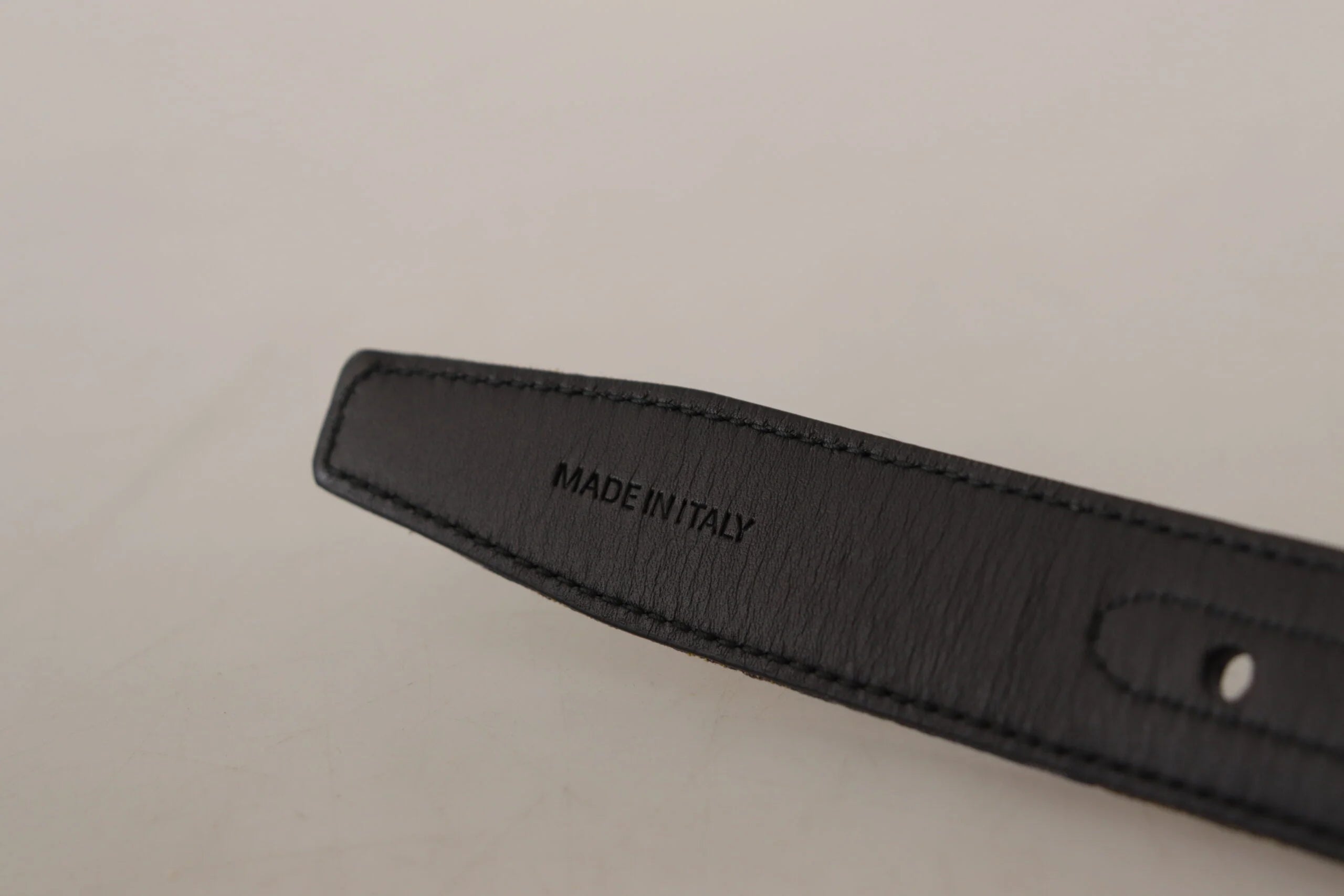 Dolce & Gabbana Navy Blue Jacquard Gold Tone Logo Metal Buckle Belt - 75 cm / 29,5 Inches - Belts