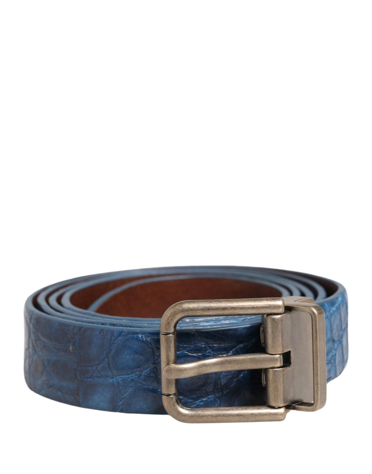 Ceinture en cuir bleu marine Dolce & Gabbana avec boucle en métal doré - 105 cm / 42 pouces