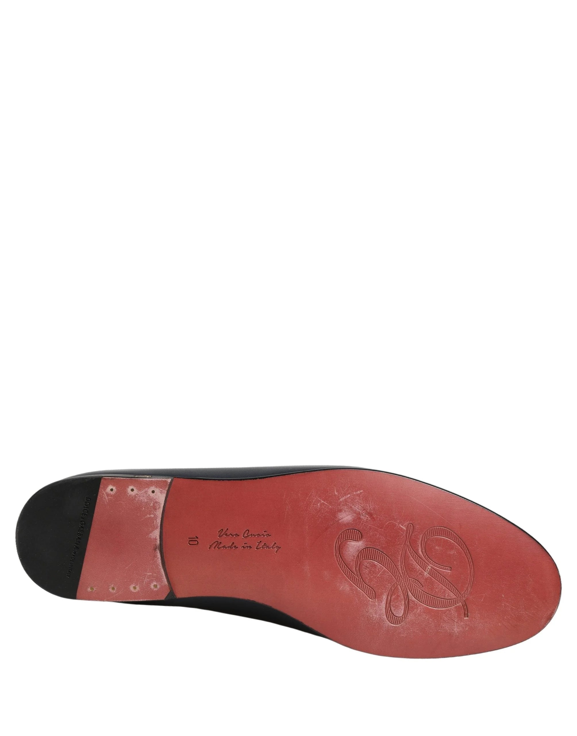 Dolce & Gabbana Navy Blue Leather Logo Slip On Loafers Shoes - EU44/US11