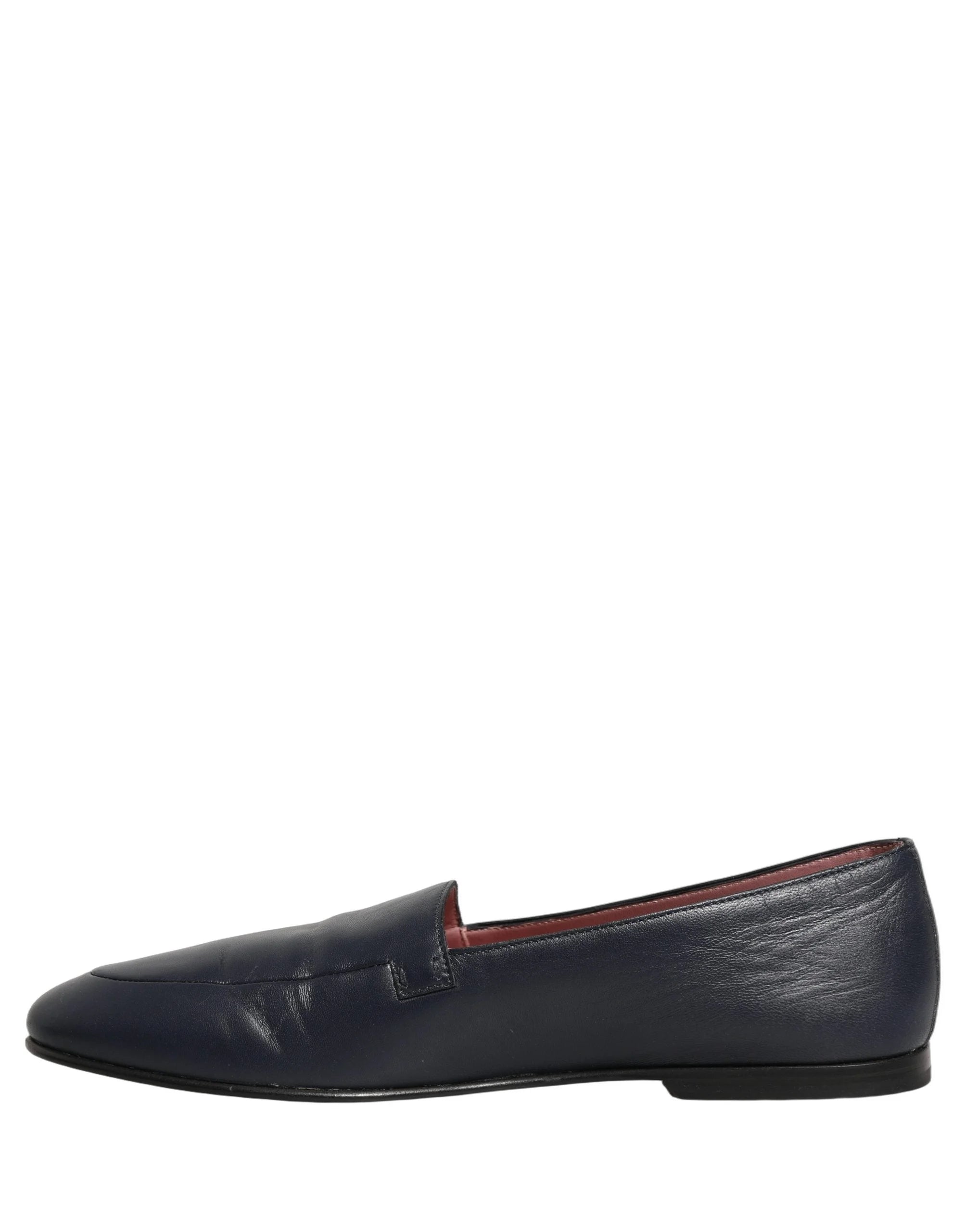 Dolce & Gabbana Navy Blue Leather Logo Slip On Loafers Shoes - EU44/US11