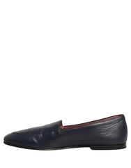 Dolce & Gabbana Navy Blue Leather Logo Slip On Loafers Shoes - EU44/US11