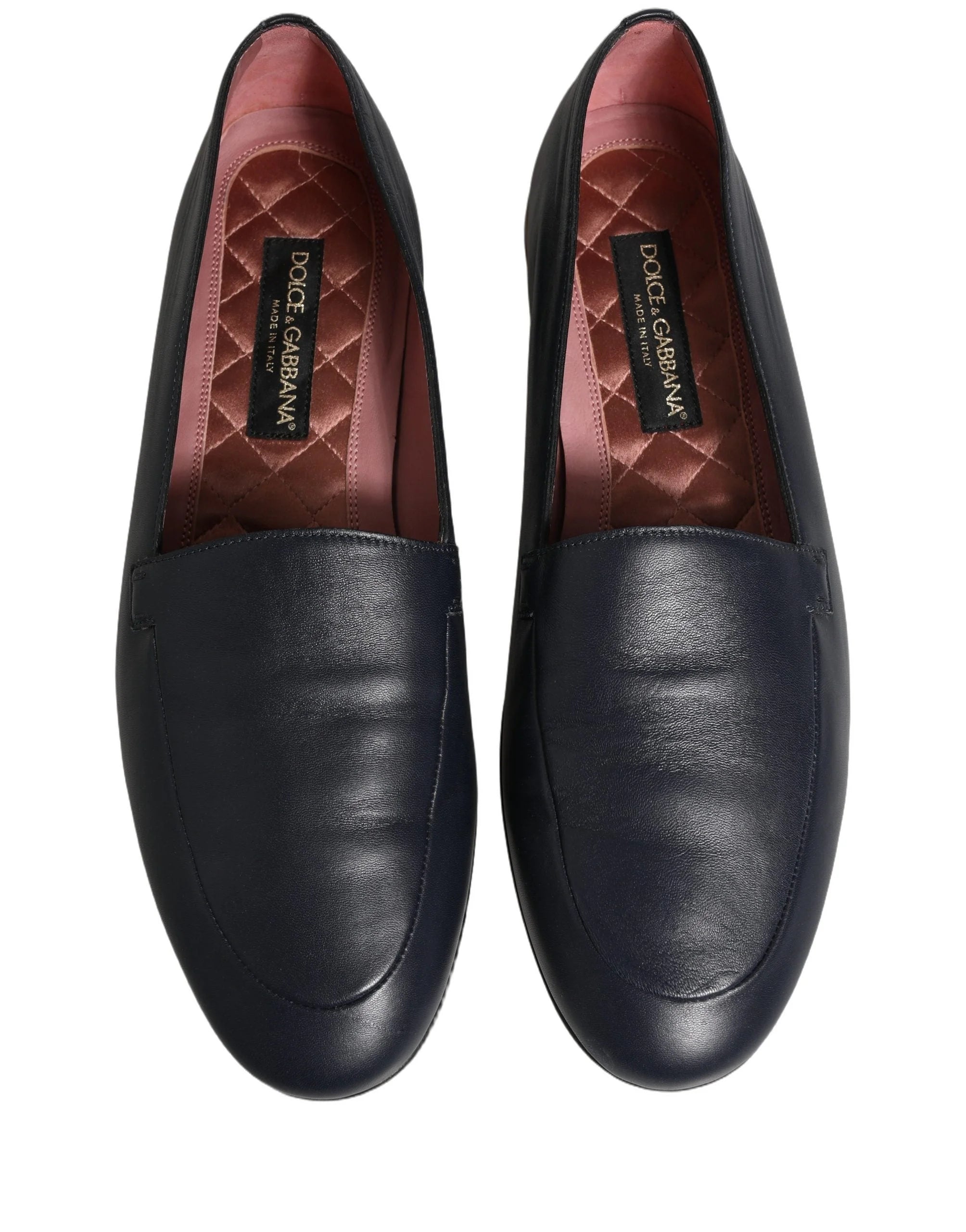Dolce & Gabbana Navy Blue Leather Logo Slip On Loafers Shoes - EU44/US11
