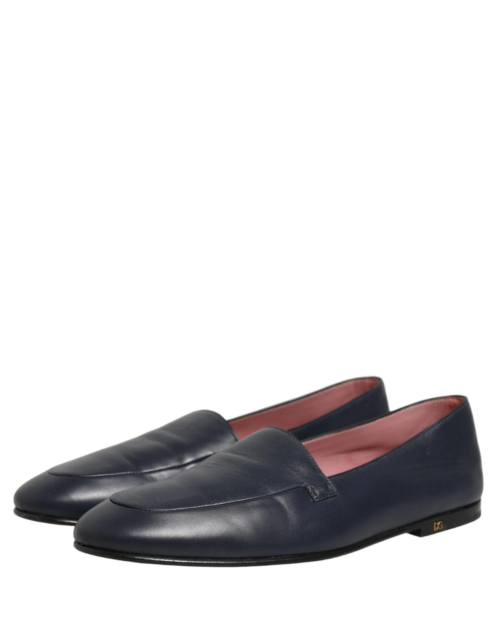 Dolce & Gabbana Navy Blue Leather Logo Slip On Loafers Shoes - EU44/US11