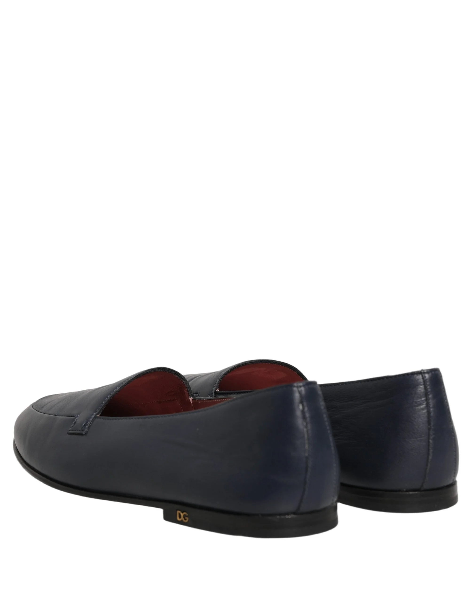 Dolce & Gabbana Navy Blue Leather Logo Slip On Loafers Shoes - EU44/US11