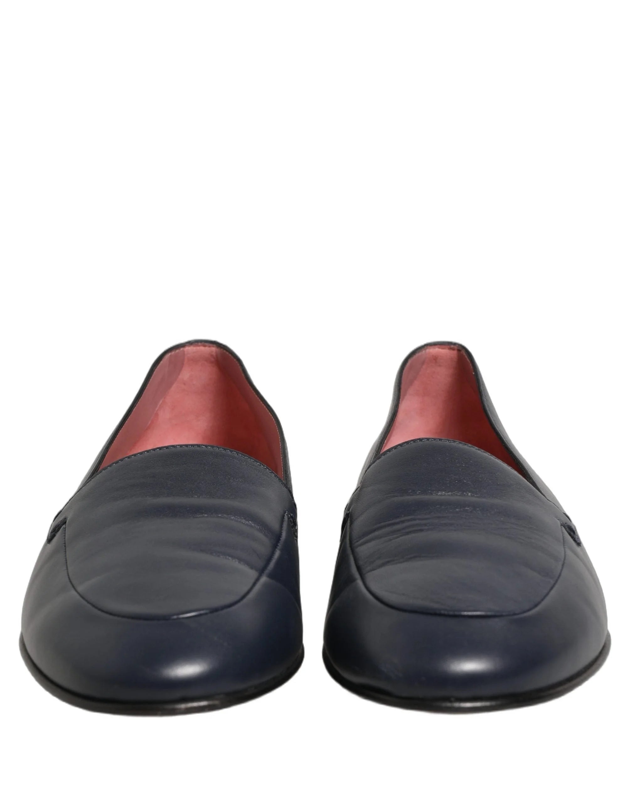 Dolce & Gabbana Navy Blue Leather Logo Slip On Loafers Shoes - EU44/US11