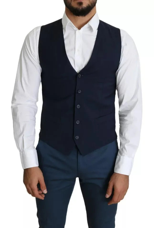 Dolce & Gabbana Navy Blue Men Formal Dress Waistcoat Vest - IT46 | S - Vests