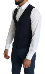 Dolce & Gabbana Navy Blue Men Formal Dress Waistcoat Vest - IT46 | S - Vests