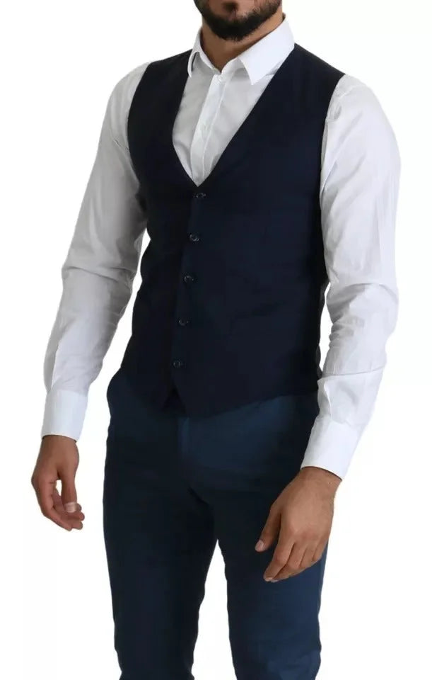 Dolce & Gabbana Navy Blue Men Formal Dress Waistcoat Vest - IT46 | S - Vests