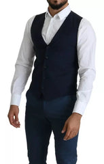 Dolce & Gabbana Navy Blue Men Formal Dress Waistcoat Vest - IT46 | S - Vests