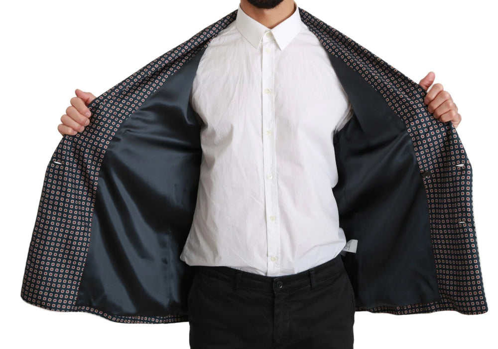 Dolce & Gabbana Navy Blue Patterned Double Breasted Coat Jacket - IT4 | L - Sport Jackets