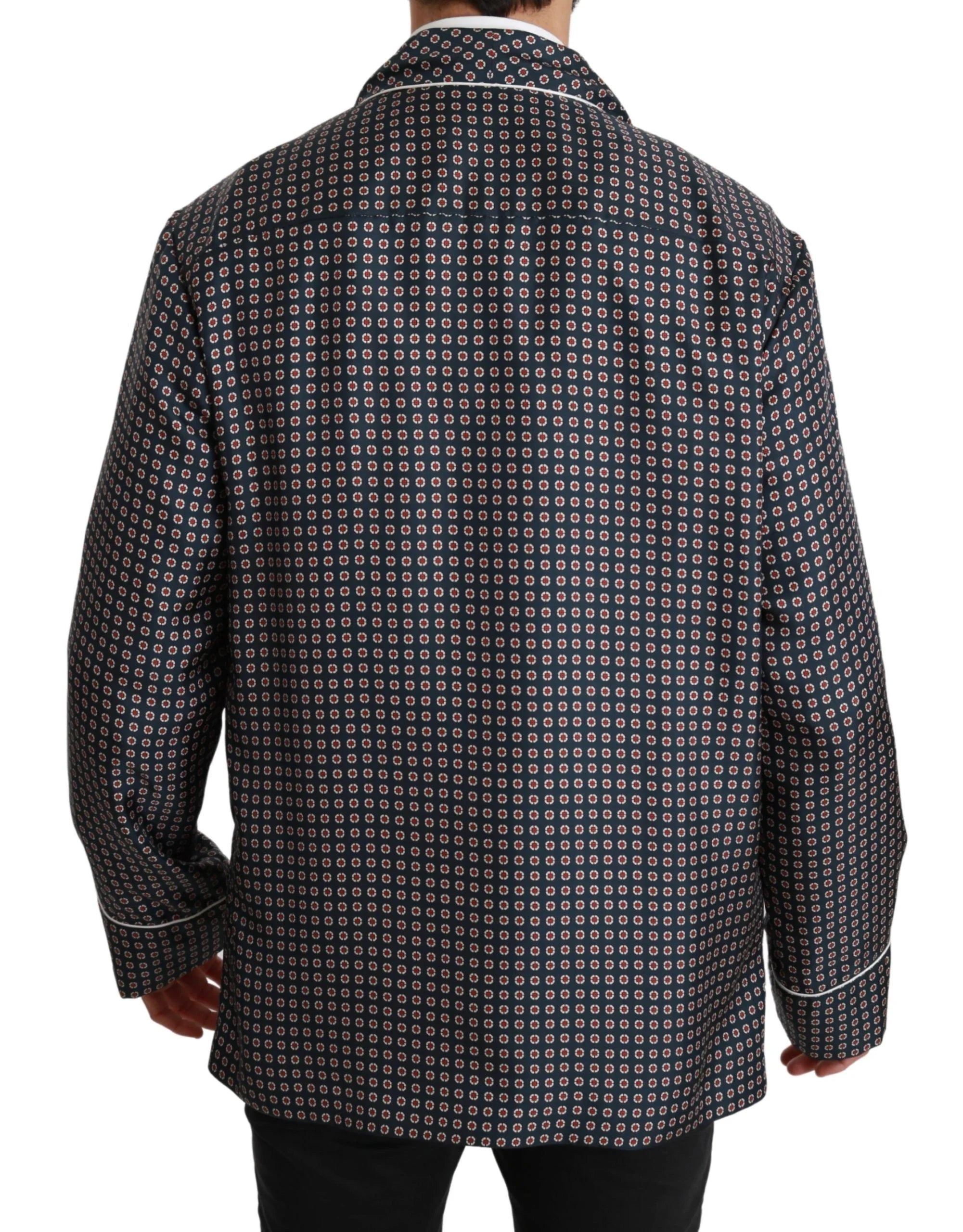 Dolce & Gabbana Navy Blue Patterned Double Breasted Coat Jacket - IT4 | L - Sport Jackets