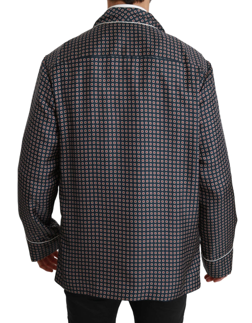 Dolce & Gabbana Navy Blue Patterned Double Breasted Coat Jacket - IT4 | L - Sport Jackets