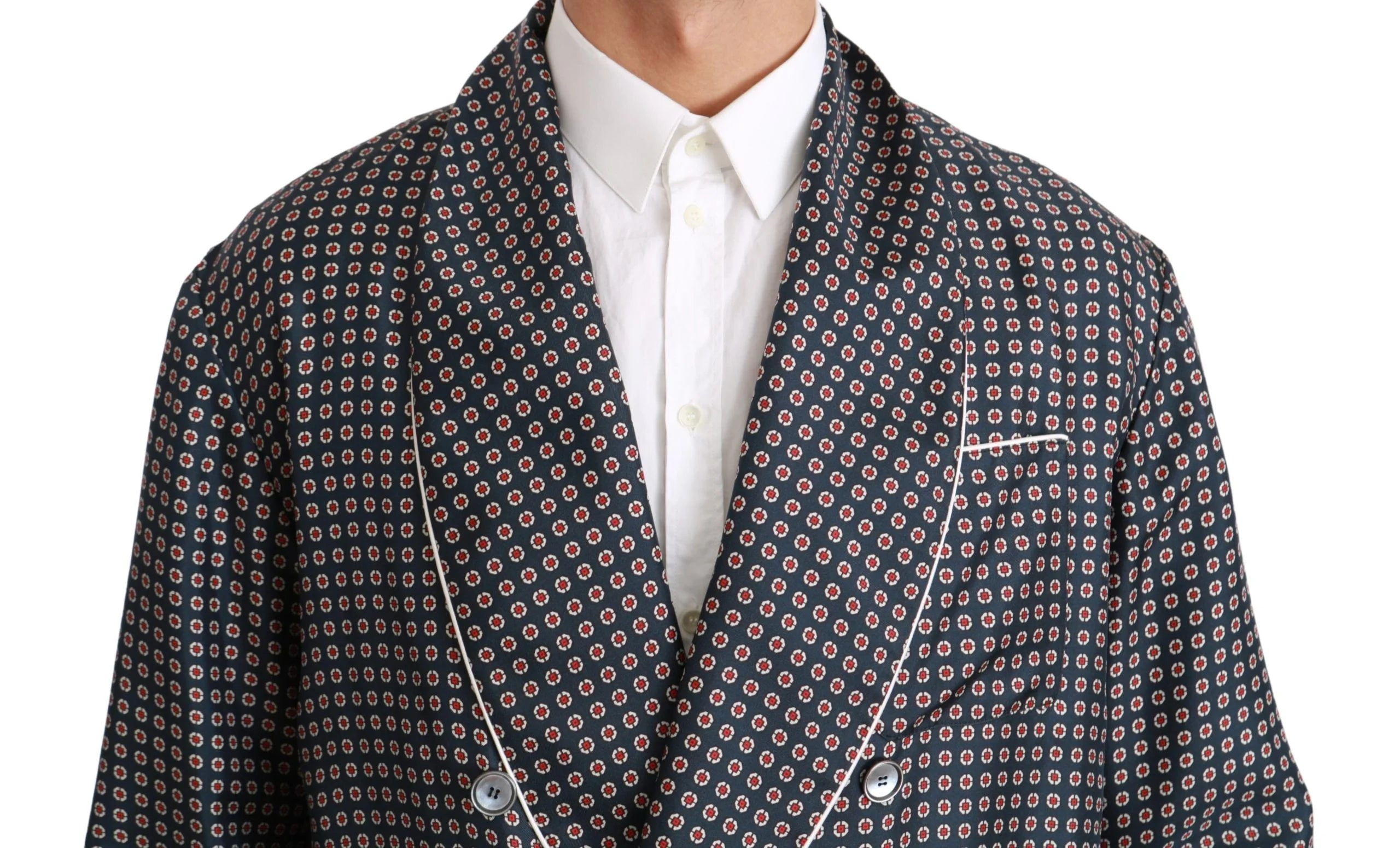 Dolce & Gabbana Navy Blue Patterned Double Breasted Coat Jacket - IT4 | L - Sport Jackets