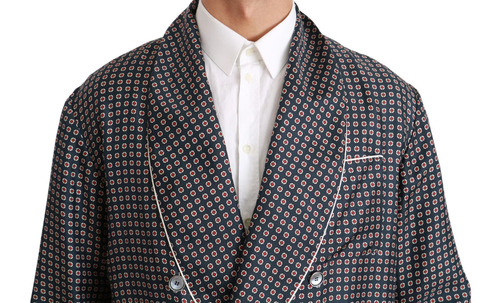 Dolce & Gabbana Navy Blue Patterned Double Breasted Coat Jacket - IT4 | L - Sport Jackets