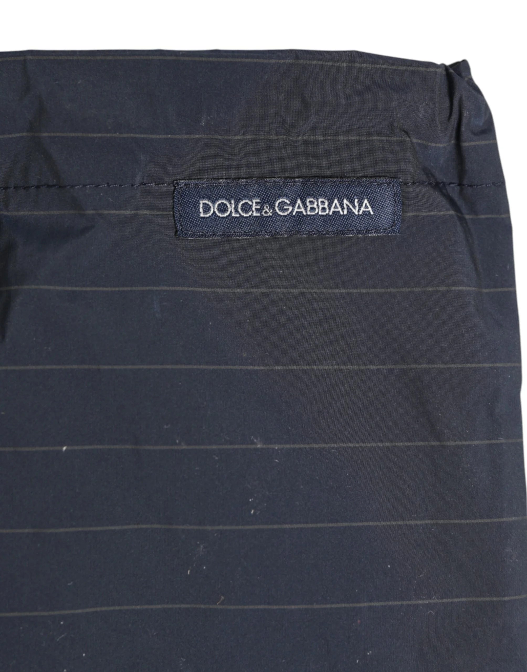 Dolce & Gabbana Navy Blue Polyester Nylon Pinstripe Men’s Swimwear - IT4 | S - Swim Boxers