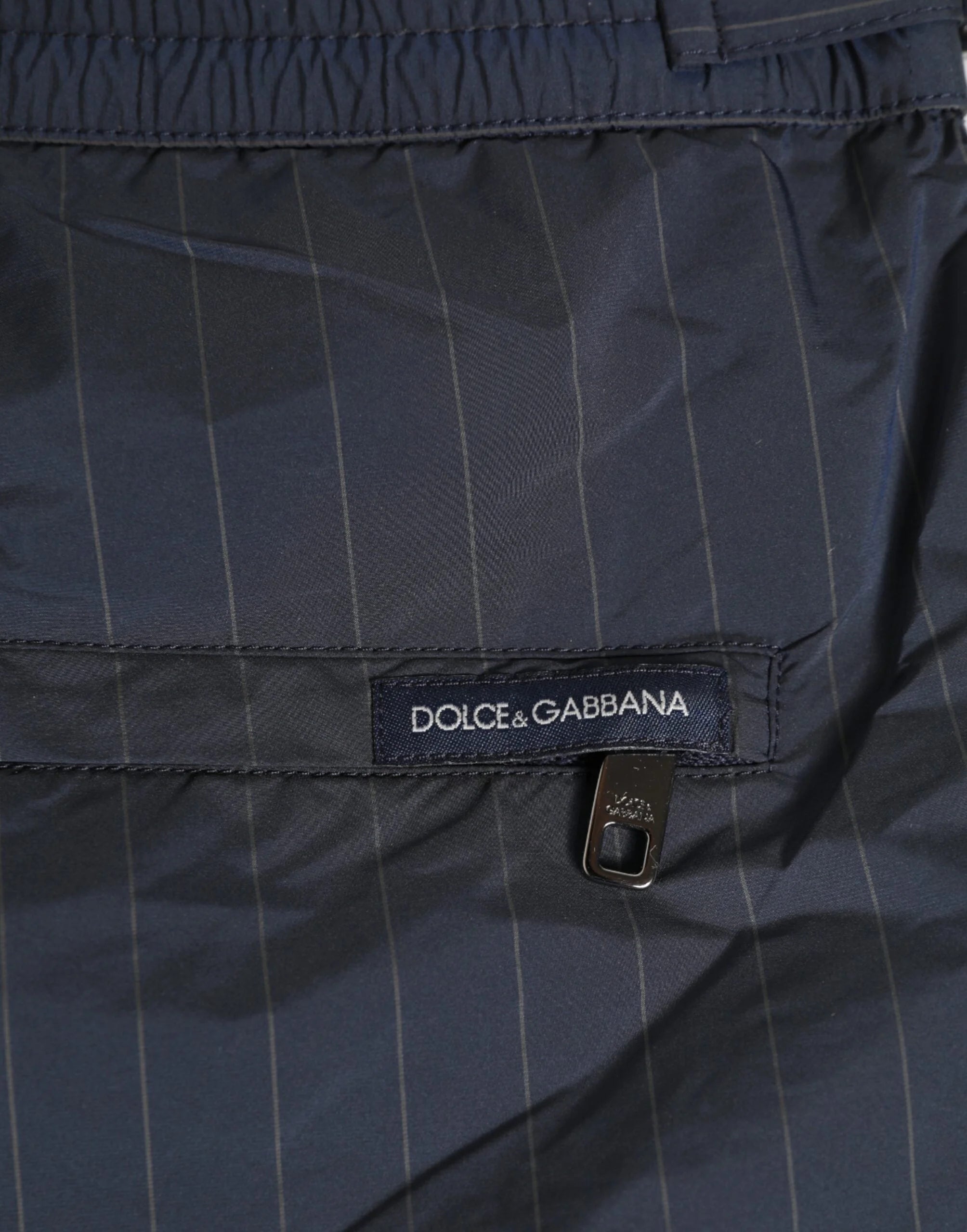 Dolce & Gabbana Navy Blue Polyester Pinstripe Men Shorts Swimwear - IT48 | M - Swim Boxers