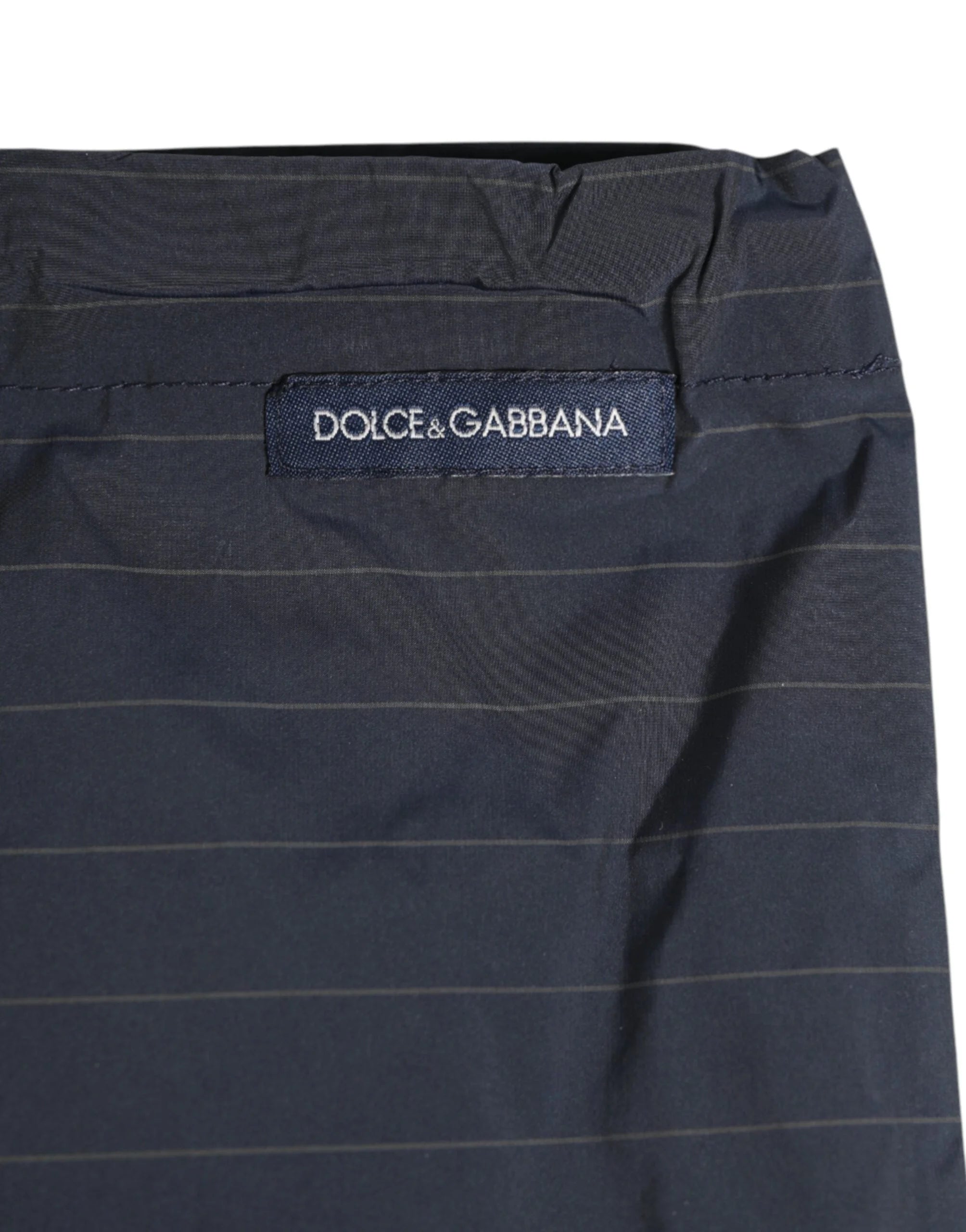 Dolce & Gabbana Navy Blue Polyester Pinstripe Men Shorts Swimwear - IT48 | M - Swim Boxers