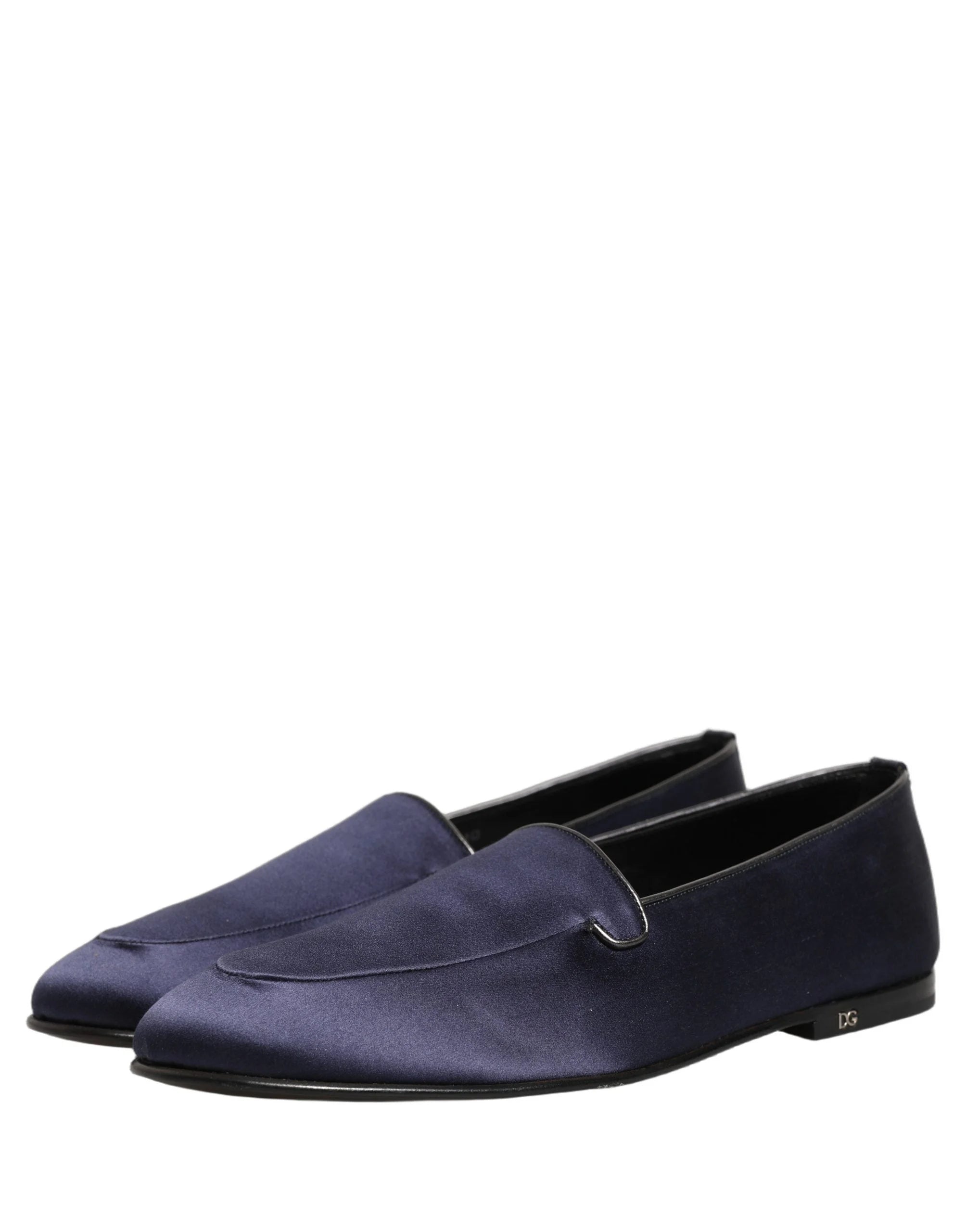 Dolce & Gabbana Navy Blue Satin DG Logo Dress Loafers Shoes - EU44/US11