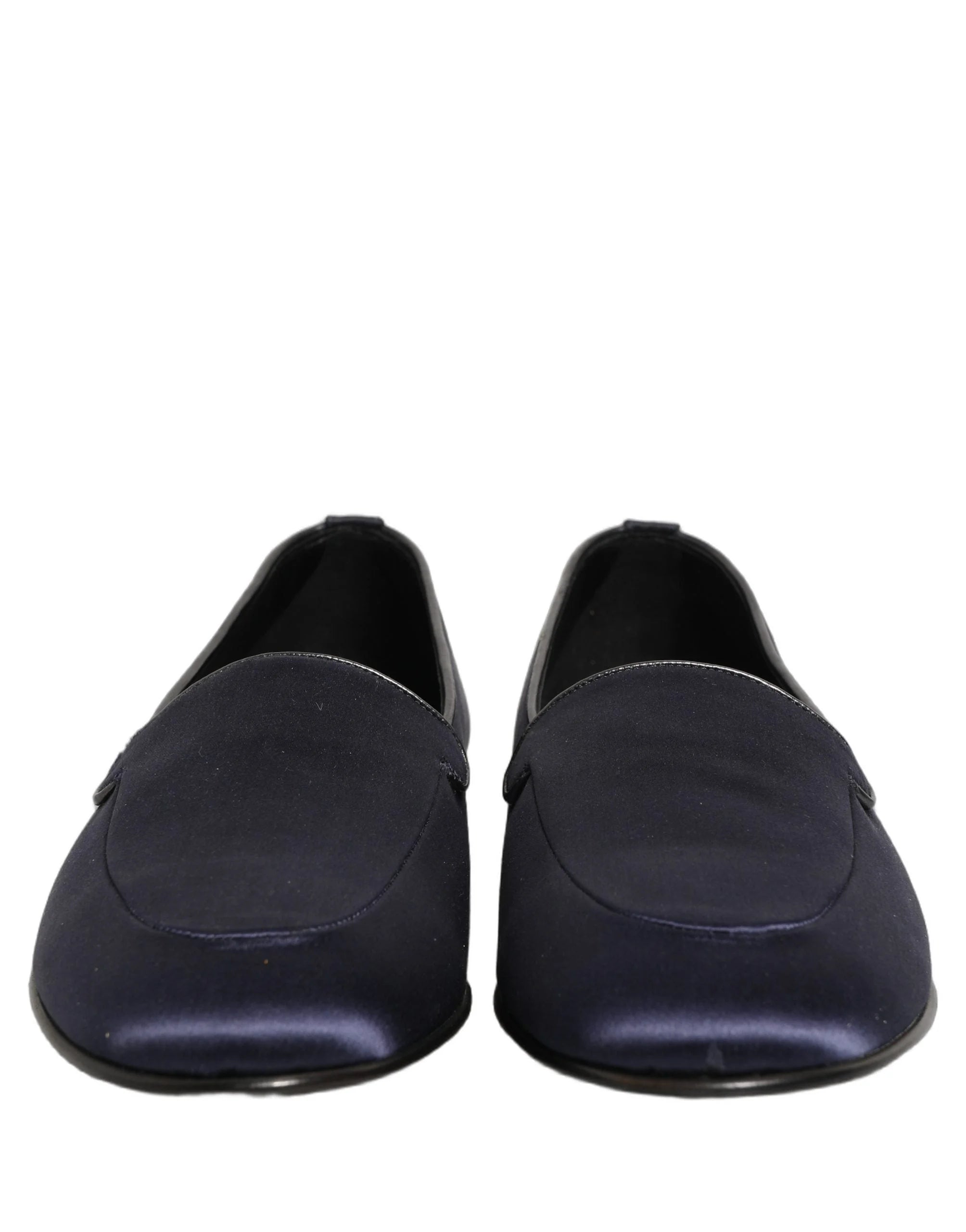 Dolce & Gabbana Navy Blue Satin DG Logo Dress Loafers Shoes - EU44/US11