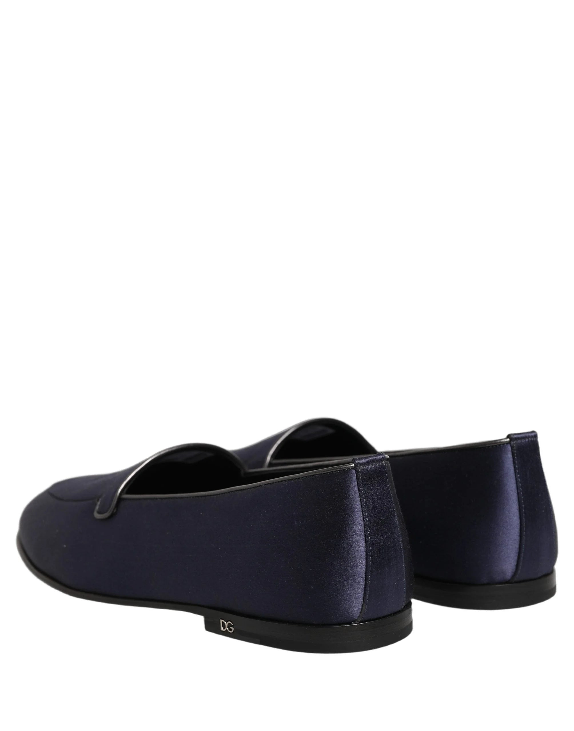 Dolce & Gabbana Navy Blue Satin DG Logo Dress Loafers Shoes - EU44/US11