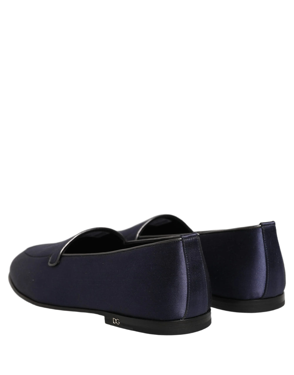 Dolce & Gabbana Navy Blue Satin DG Logo Dress Loafers Shoes - EU44/US11