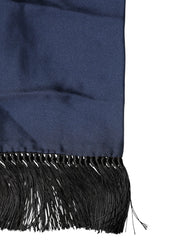 Dolce & Gabbana Navy Blue Silk Fringes Neck Foulard Scarf