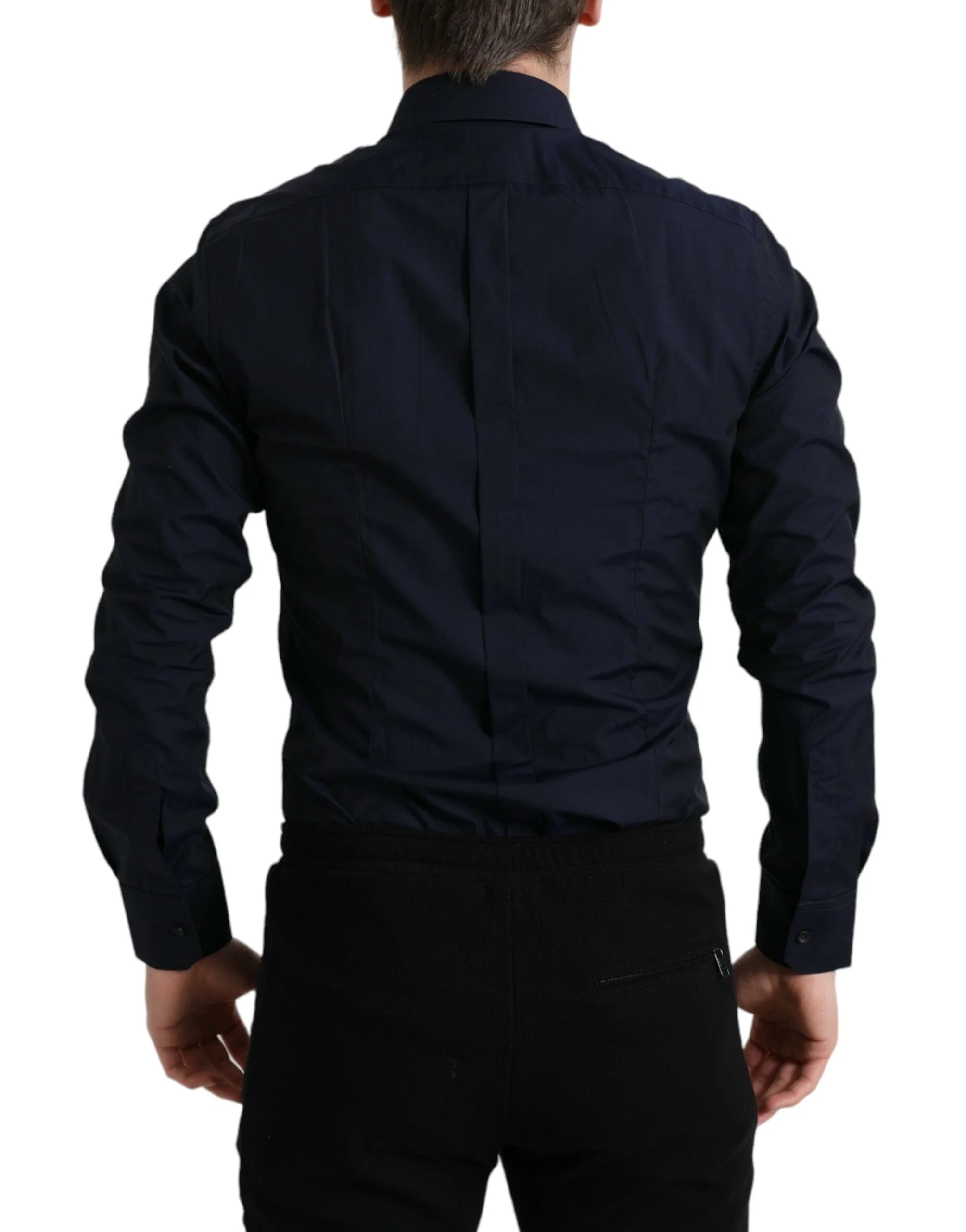 Dolce & Gabbana Navy Blue Slim Fit Formal GOLD Dress Shirt - Shirts