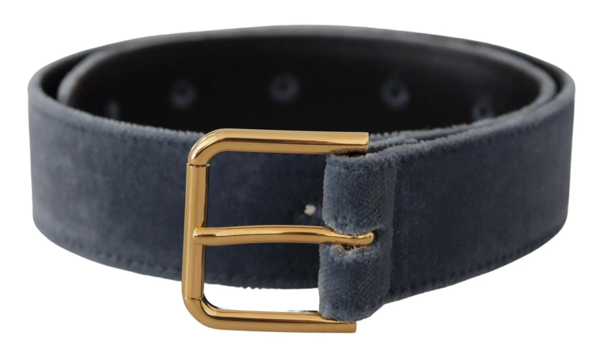 Dolce & Gabbana Navy Blue Velvet Gold Metal Logo Waist Buckle Belt - 60 cm / 24 Inches - Belts