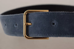Dolce & Gabbana Navy Blue Velvet Gold Metal Logo Waist Buckle Belt - 60 cm / 24 Inches - Belts
