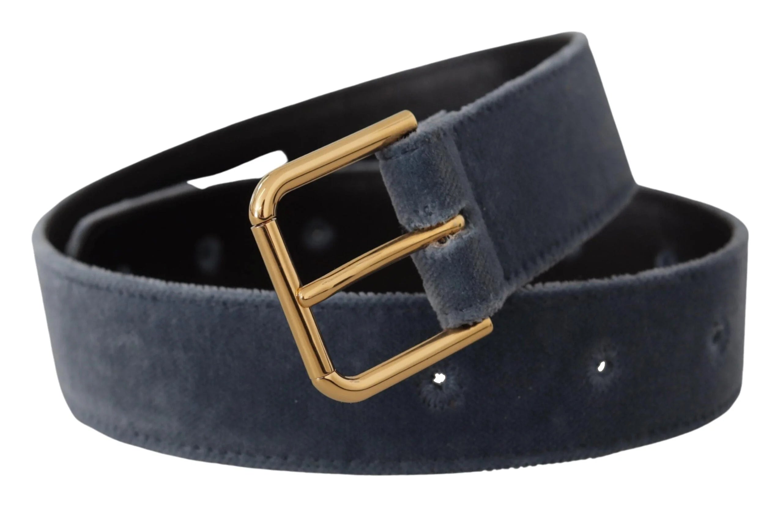 Dolce & Gabbana Navy Blue Velvet Gold Metal Logo Waist Buckle Belt - 60 cm / 24 Inches - Belts