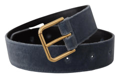 Dolce & Gabbana Navy Blue Velvet Gold Metal Logo Waist Buckle Belt - 60 cm / 24 Inches - Belts