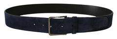Dolce & Gabbana Navy Blue Velvet Leather Silver Logo Buckle Belt - 90 cm / 36 Inches - Belts