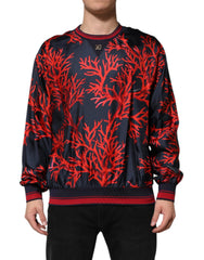 Dolce & Gabbana Navy Red Silk Coral Print Pullover Sweater - IT52 | XL - Sweaters