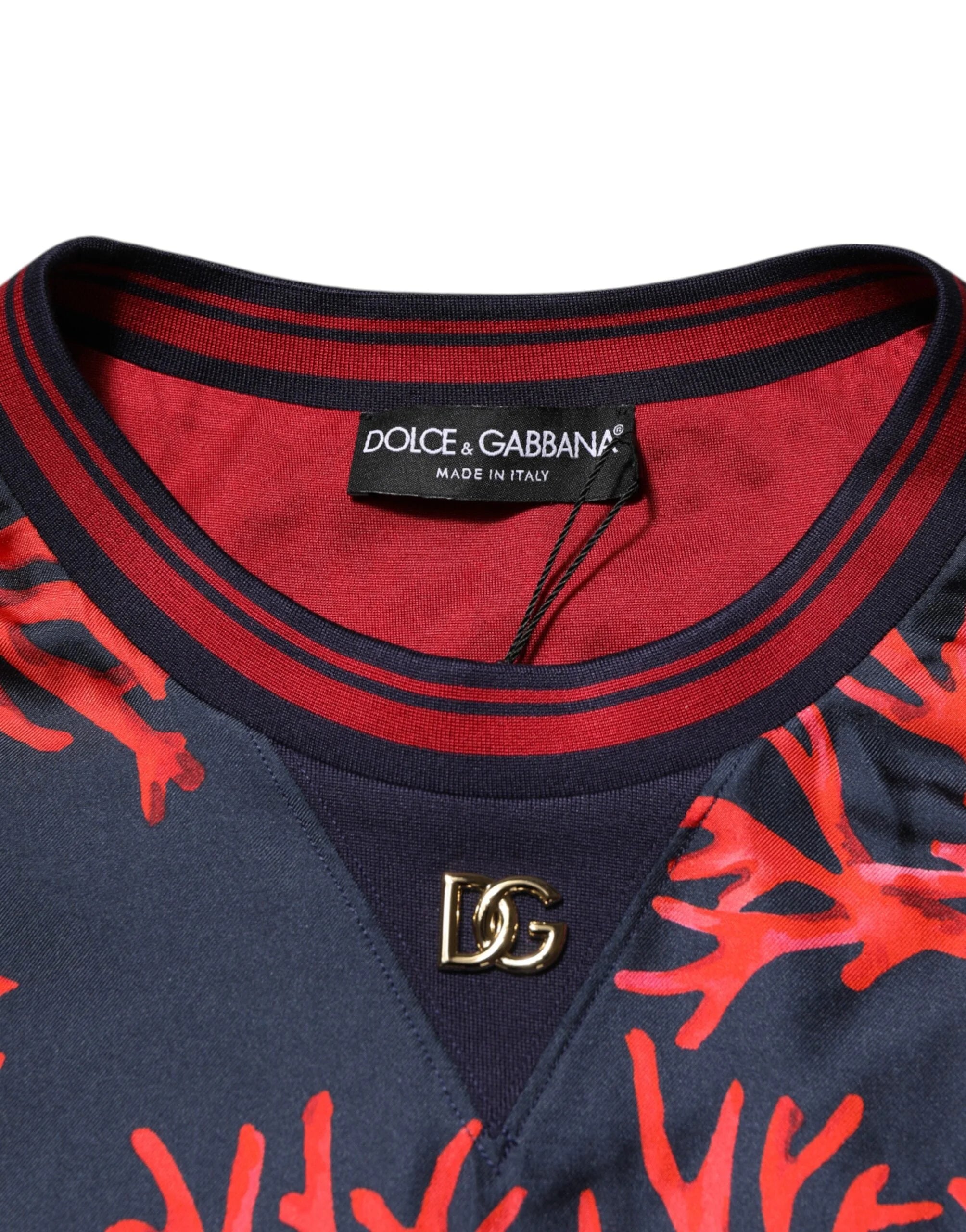 Dolce & Gabbana Navy Red Silk Coral Print Pullover Sweater - IT52 | XL - Sweaters