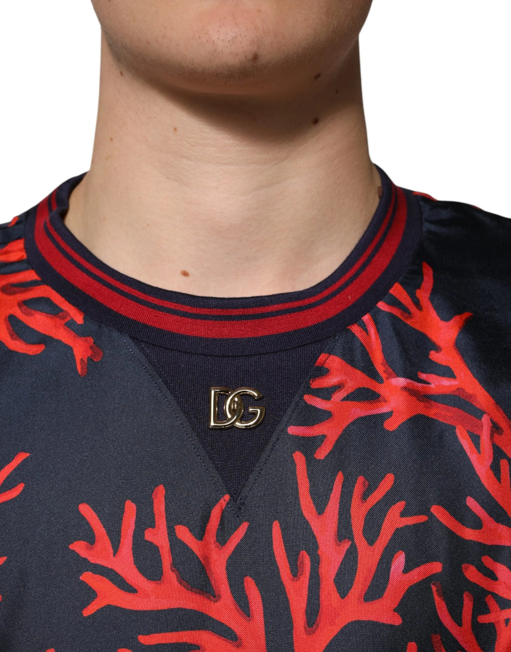 Dolce & Gabbana Navy Red Silk Coral Print Pullover Sweater - IT52 | XL - Sweaters