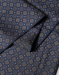 Dolce & Gabbana Navy Silk Geometric Fringe Foulard 137cm x 18cm Scarf