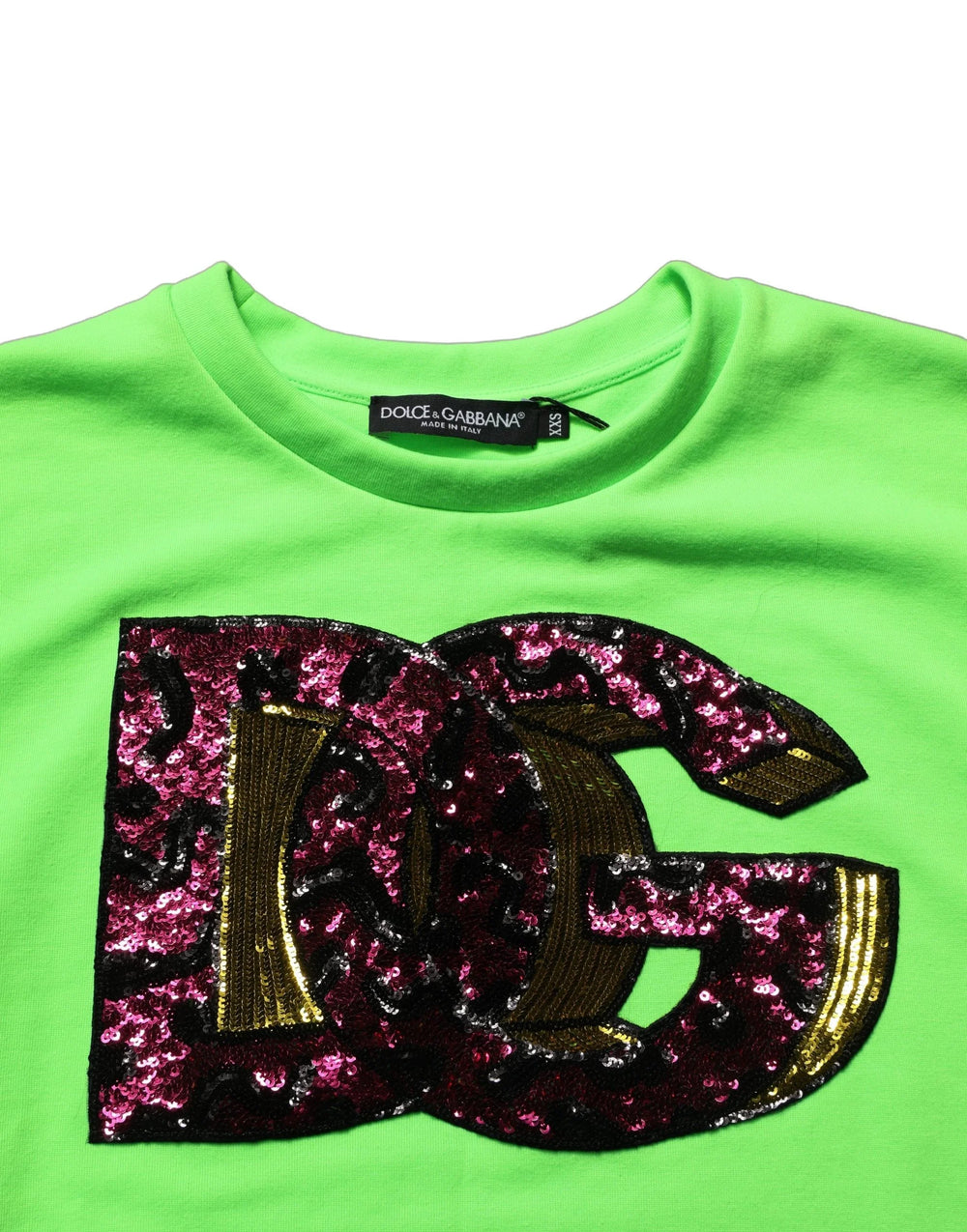 Dolce & Gabbana Neon Green DG Sequined Sleeveless Jersey Top - IT36|XXS