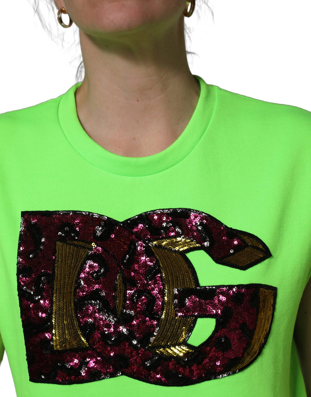 Dolce & Gabbana Neon Green DG Sequined Sleeveless Jersey Top - IT36|XXS