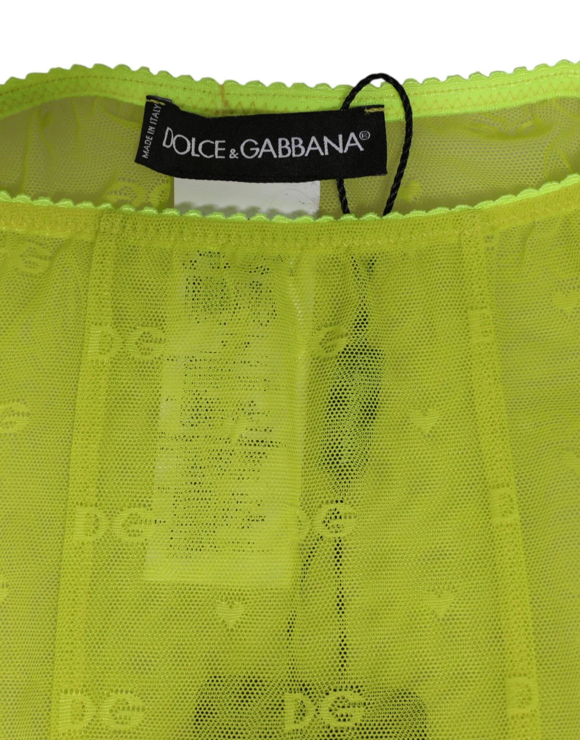 Dolce & Gabbana Neon Green Nylon Logo Lace Leggings Pants Underwear - IT2 | S - Women’s Underpants