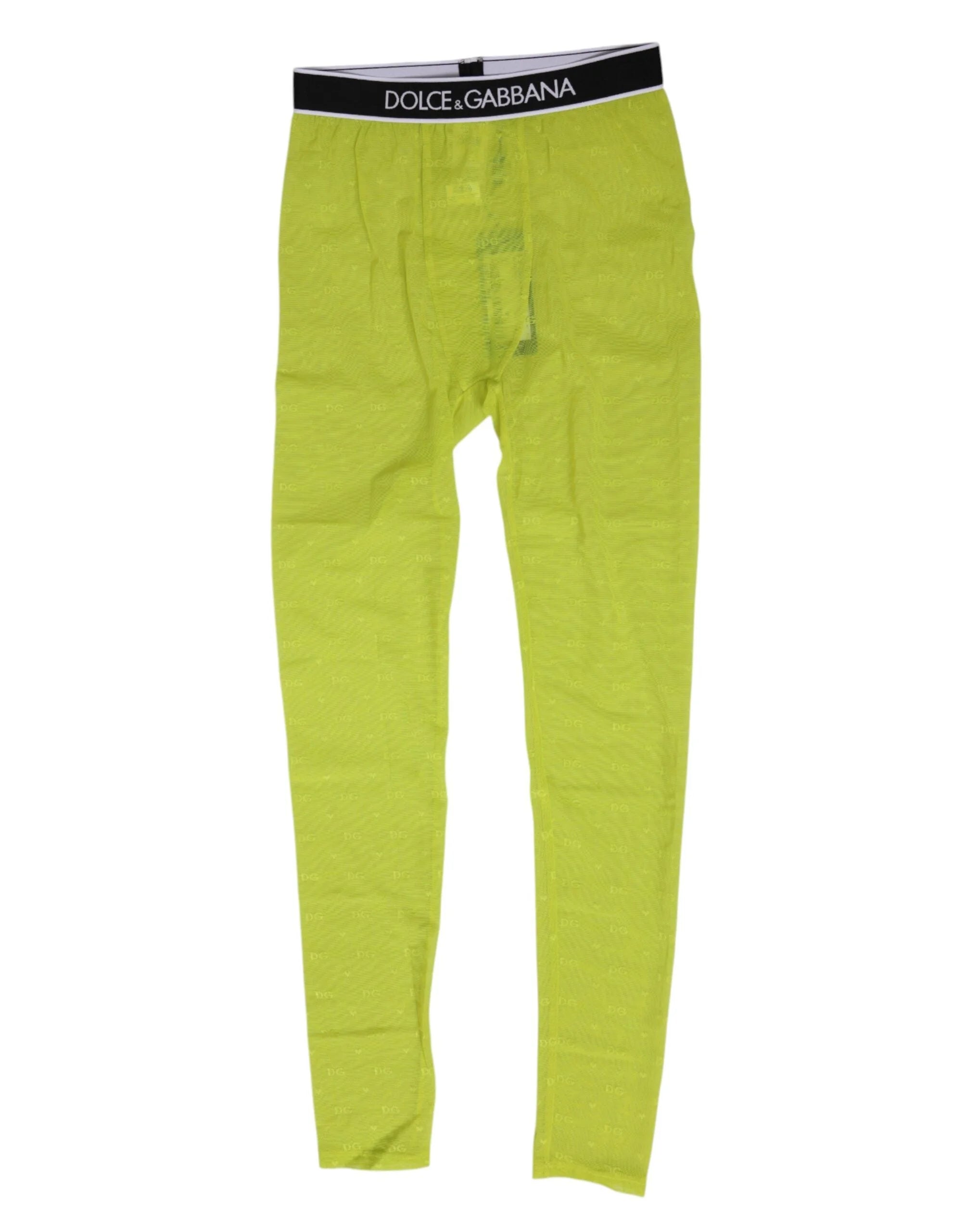 Dolce & Gabbana Neon Green Nylon Logo Lace Leggings Pants Underwear - IT2 | S