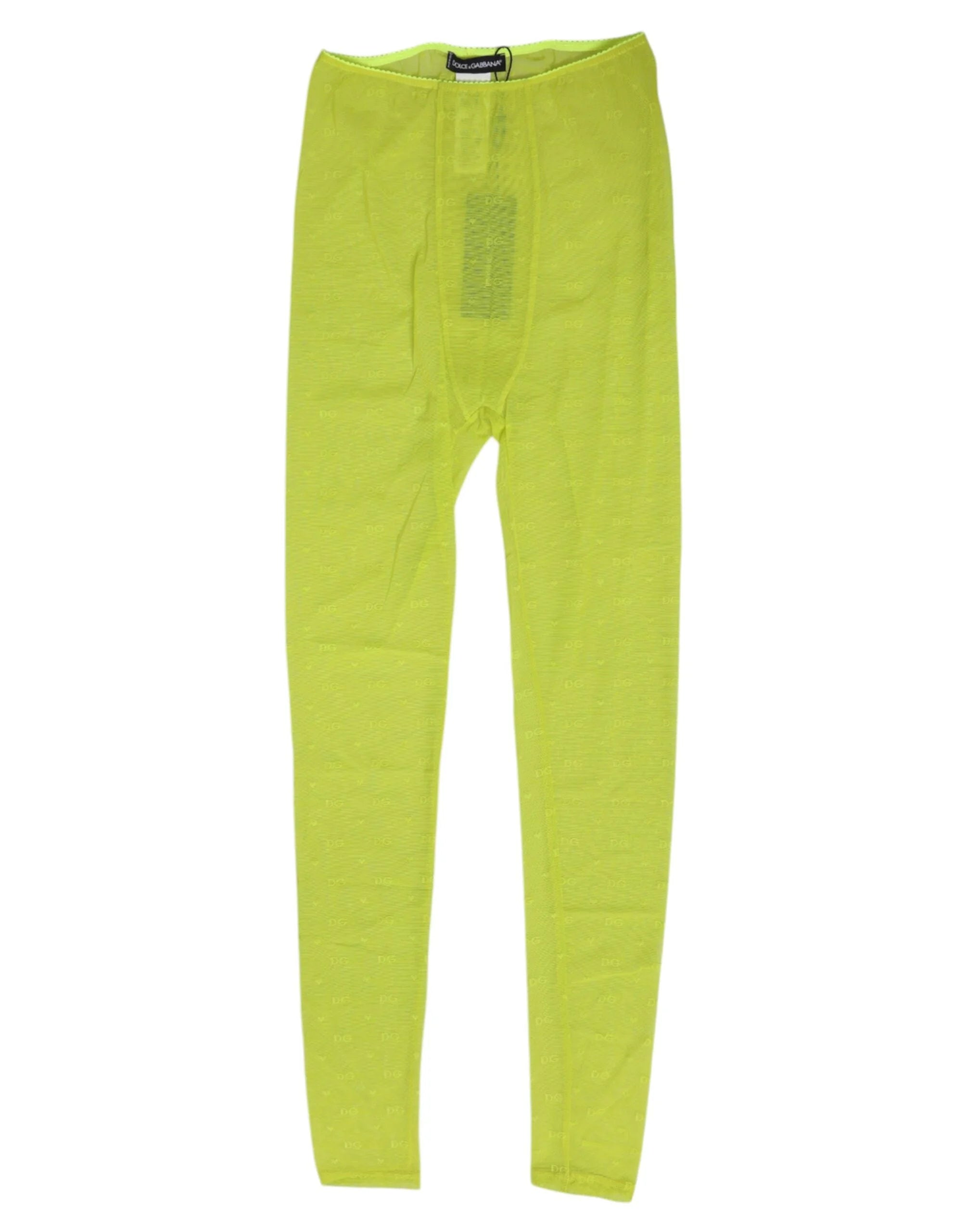 Dolce & Gabbana Neon Green Nylon Logo Lace Leggings Pants Underwear - IT2 | S - Women’s Underpants