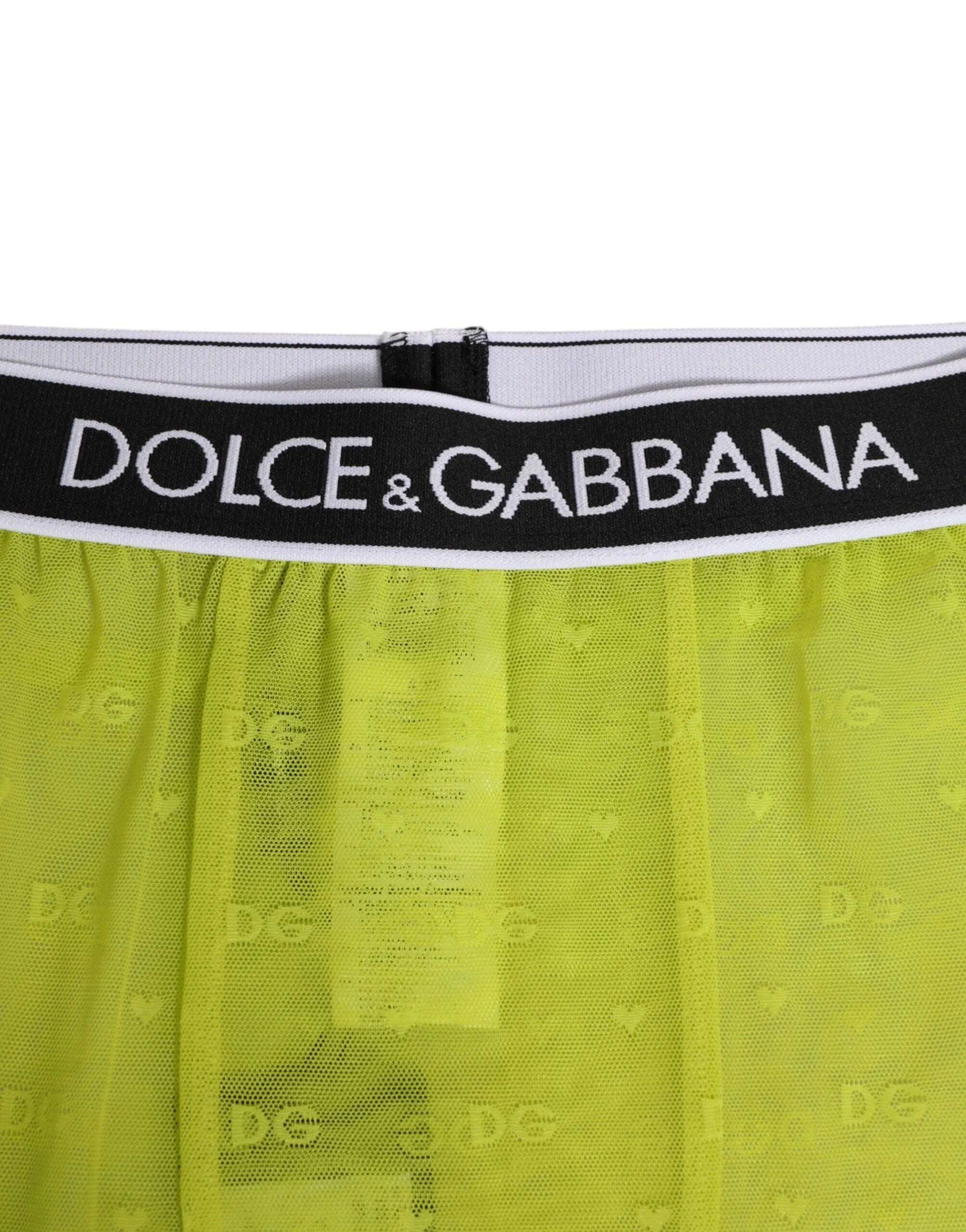 Dolce & Gabbana Neon Green Nylon Logo Lace Leggings Pants Underwear - IT2 | S - Thigh Slimmers