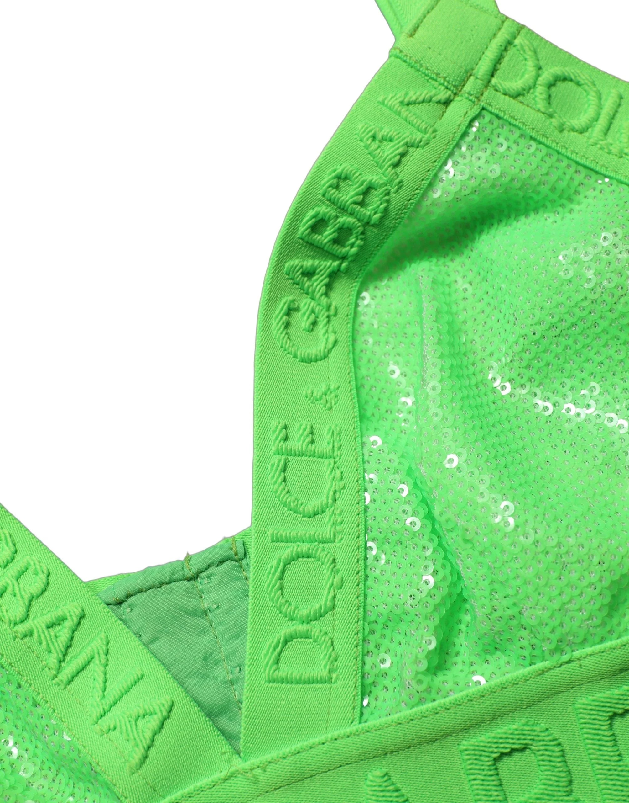Dolce & Gabbana Neon Green Soft Cup Logo-Trim Bra Cropped Top - IT2 | S