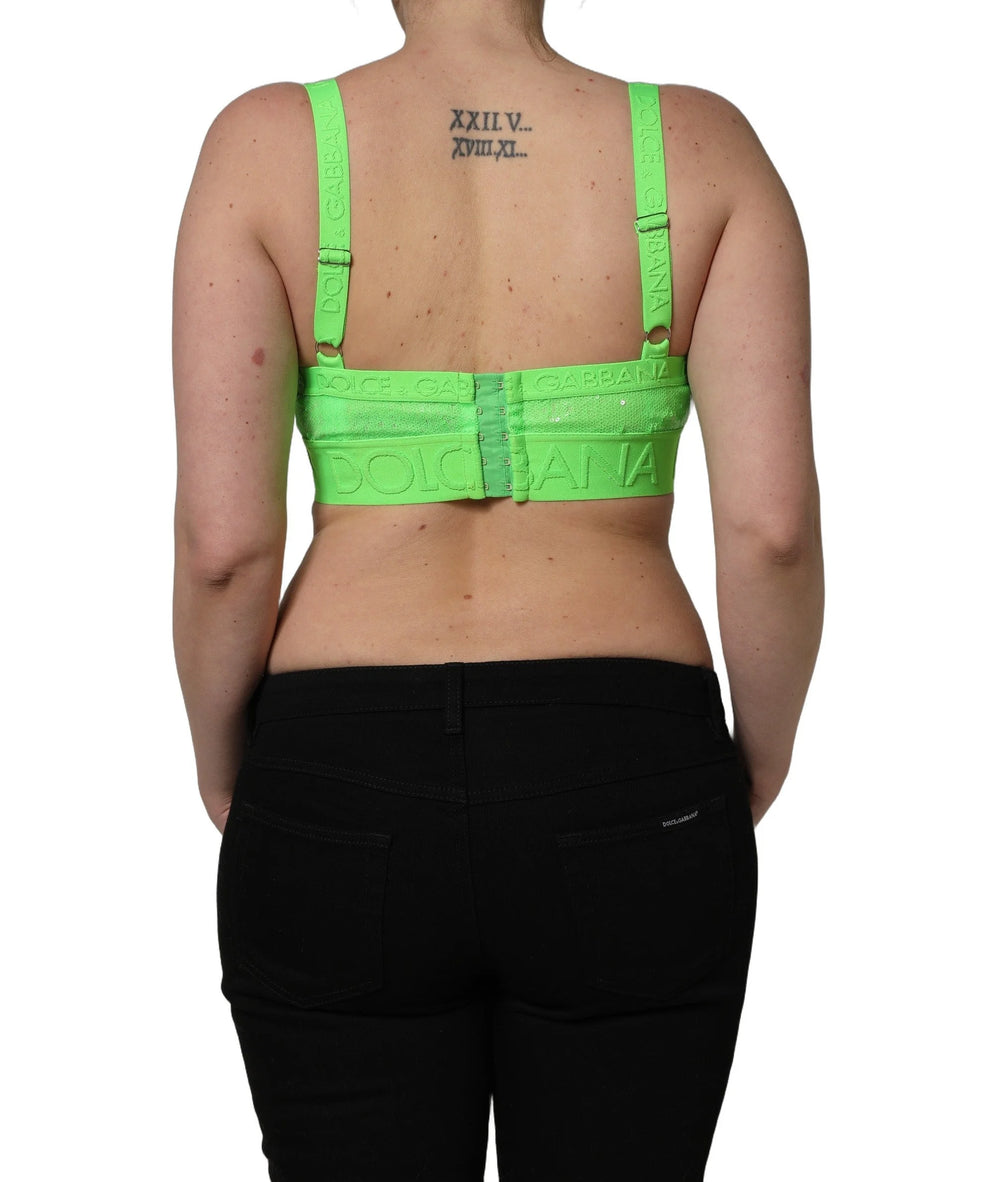 Dolce & Gabbana Neon Green Soft Cup Logo-Trim Bra Cropped Top - IT2 | S