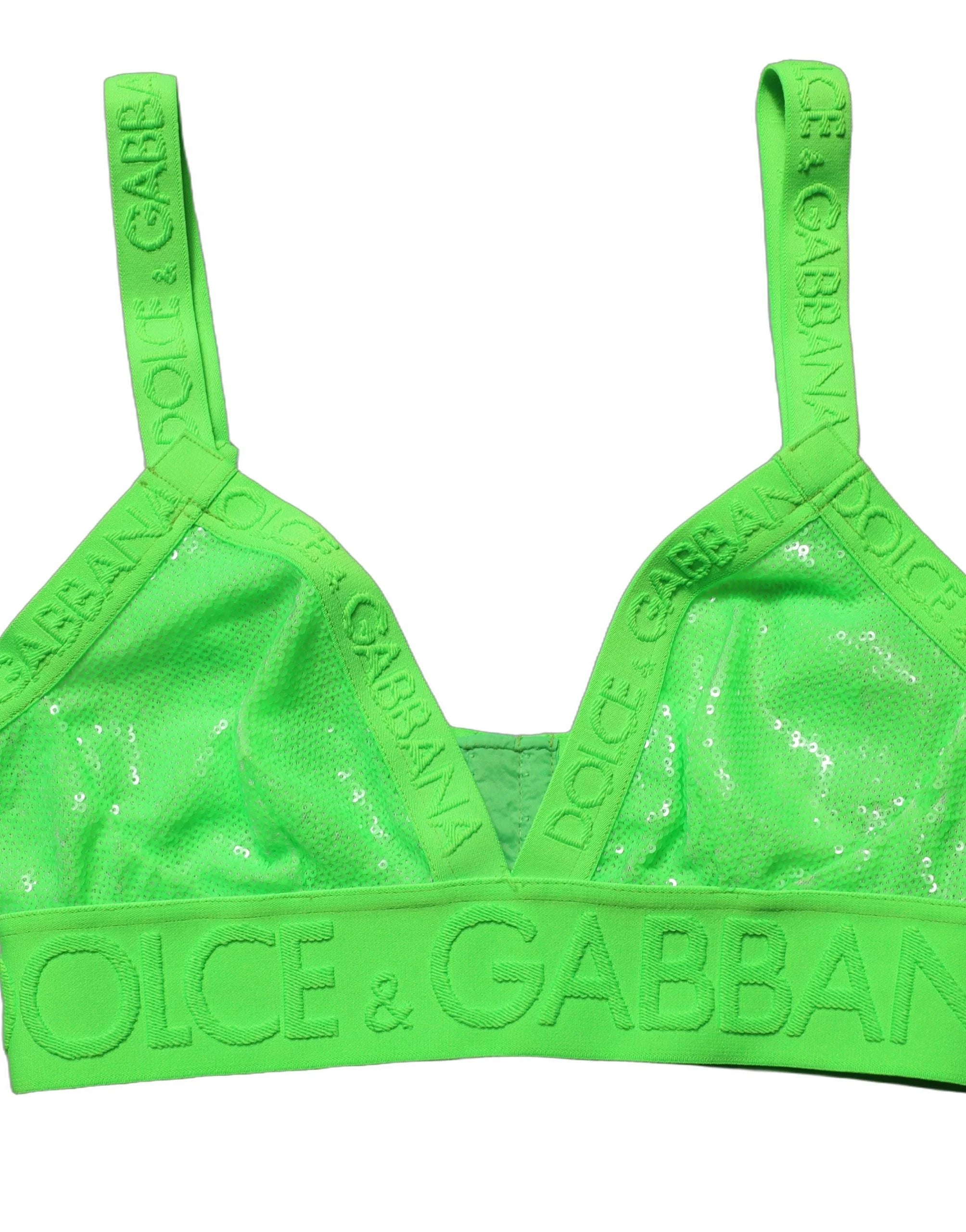 Dolce & Gabbana Neon Green Soft Cup Logo-Trim Bra Cropped Top - IT2 | S