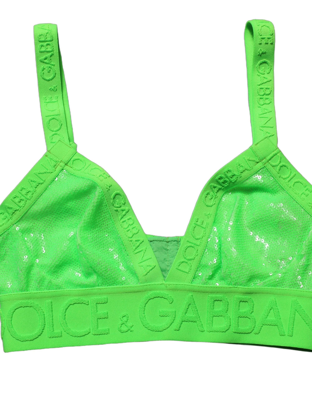 Dolce & Gabbana Neon Green Soft Cup Logo-Trim Bra Cropped Top - IT2 | S